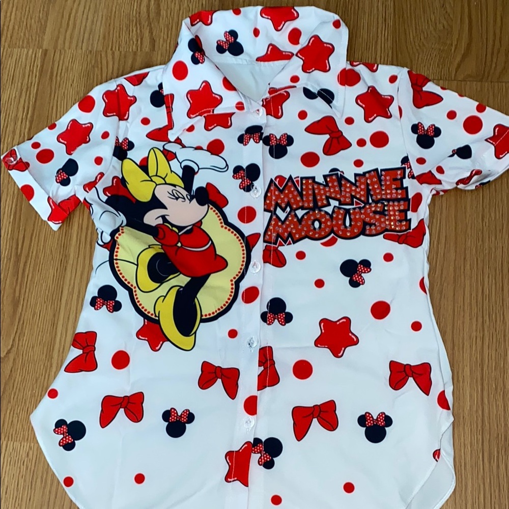 Disney Red and White Button Down Shirt with Playful Print